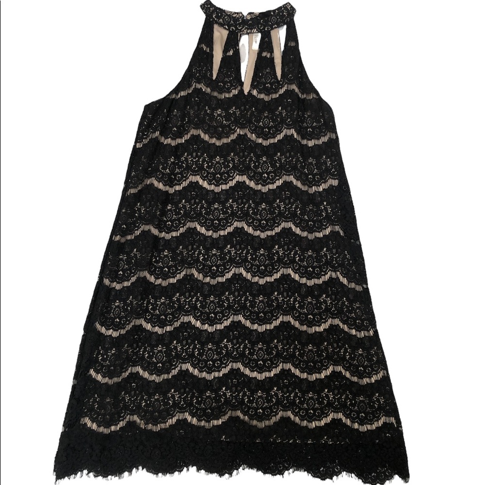 Black lace overlay shift dress